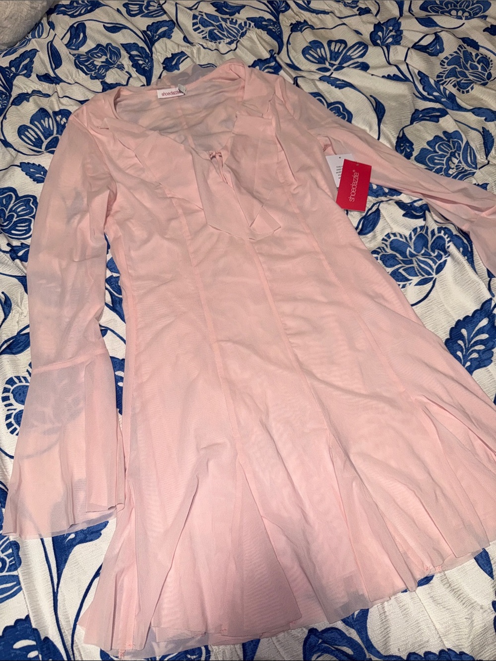 Shoe Dazzle Blush Pink Sheer Pleated Dress